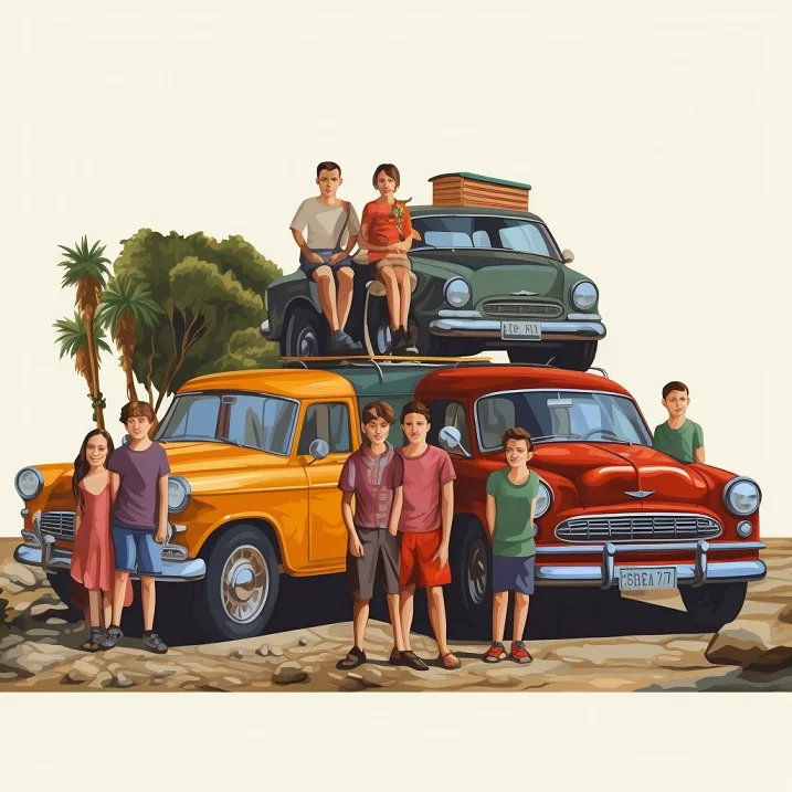 Family members and cars